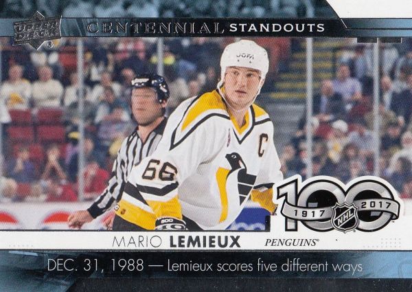 insert karta MARIO LEMIEUX 17-18 UD Ser. 1 Centennial Standouts číslo CS-75